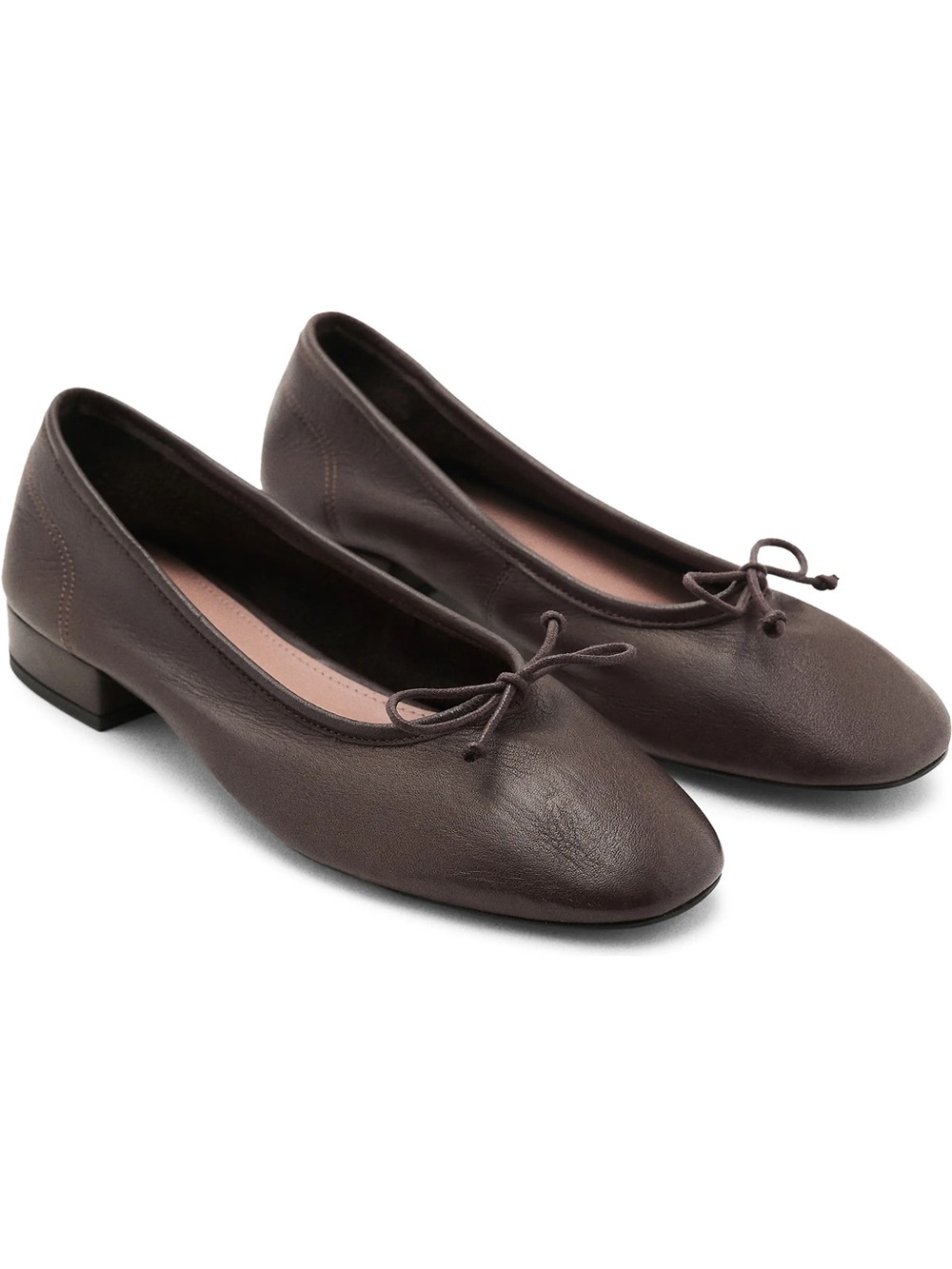 Mango Dark Brown Leather Ballet Flats with Bow Detail